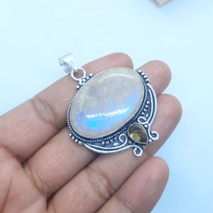 Moonstone Pendant, 925 Sterling Silver Pendant Jewelry, Rainbow Moonstone Gemstone Pendant, Unique Gift Jewelry, Boho Pendant