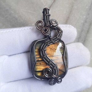 Wire Wrapped Pendant, Labradorite Pendant, Gemstone Pendant, Copper Wire Wrap Handmade Labradorite Pendant Necklace Jewelry, Copper Pendant