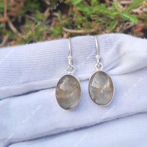 Golden Rutilated Quartz Gemstone 925 Sterling Silver Dangle Earrings Jewelry