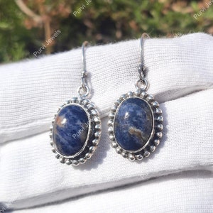 Sodalite Gemstone 925 Sterling Silver Dangle Earrings Jewelry