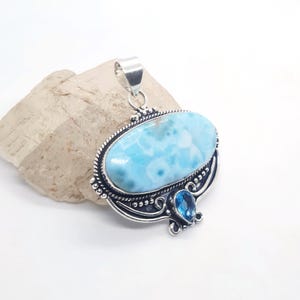 Larimar Gemstone Pendant, Republic Larimar 925 Sterling Silver Pendant Jewelry,  Wedding Gift Idea, Gift For Love, Blue Topaz Pendant