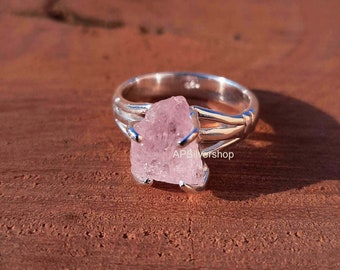 Roher Morganit-Sterlingsilberring - Größe 8,5