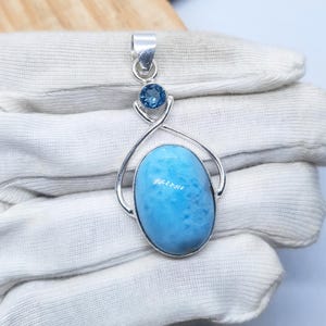 Larimar Gemstone Pendant, Republic Larimar 925 Sterling Silver Pendant Jewelry,  Christmas Gift Idea, Gift For Love, Blue Topaz Pendant