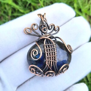Wire Wrapped Pendant, Labradorite Pendant, Gemstone Pendant, Copper Wire Wrap Handmade Labradorite Pendant Necklace Jewelry, Copper Pendant