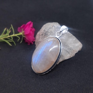Blue Fire Rainbow Moonstone 925 Sterling Silver Pendant Jewelry, Gemstone Pendant, Gift For Love