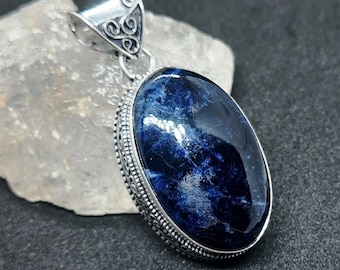 Sodalite Pendant 925 Sterling Silver Pendant Sodalite Gemstone Pendant Handmade Pendant Jewelry Sodalite Healing Jewelry Gift For Her