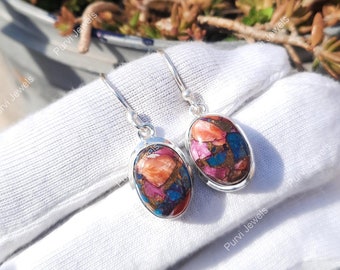 スパイニーオイスターターコイズシルバーメッキダングルイヤリング