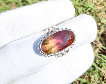 Watermelon Tourmaline Ring, Oval Shape, Gemstone Ring, Sterling Silver Ring, Watermelon Quartz Ring, Gift ring, Bi Color Tourmaline Ring