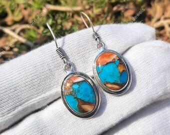 スパイニーオイスターターコイズシルバーメッキダングルイヤリング