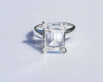 Crystal Quartz Ring: Octagon 925 Sterling Silver Cocktail Ring