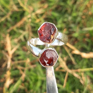 Sterling Silver Adjustable Garnet Ring: Raw January Birthstone