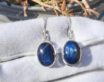 Blue Kyanite Gemstone 925 Sterling Silver Dangle Earrings Jewelry