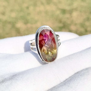 Watermelon Tourmaline Ring, Oval Shape, Gemstone Ring, Sterling Silver Ring, Watermelon Quartz Ring, Gift ring, Bi Color Tourmaline Ring