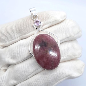Rhodonite Pendant, Rhodonite Gemstone Handmade 925 Sterling Silver Jewelry Pendant, Women Elegant Pendant, Gift for Love