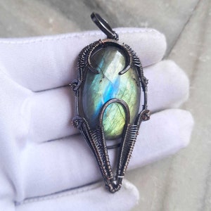 Wire Wrapped Pendant, Labradorite Pendant, Gemstone Pendant, Copper Wire Wrap Handmade Labradorite Pendant Necklace Jewelry, Copper Pendant