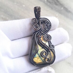 Wire Wrapped Pendant, Labradorite Pendant, Gemstone Pendant, Copper Wire Wrap Handmade Labradorite Pendant Necklace Jewelry, Copper Pendant