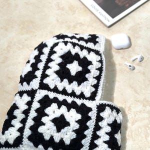 Crochet Balaclava, Black and White Handmade Balaclava, Unisex Winter Face Cover, Granny Square Style Ski Mask, Handknitted Gift Hat