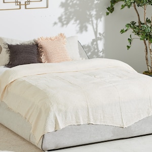 Cream Waffle BEDSPREAD, Super Soft Cotton BedSpread, Beige Softest Blanket, Ivory King Bed Cover, Beige Boho Blanket, Bedspread, 79x 95&quot;