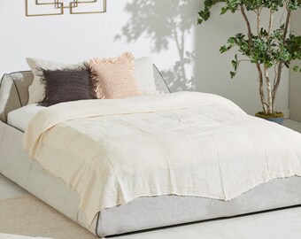 Creme Waffel BETTdecke, superweiche Baumwolle Tagesdecke, Beige weichste Decke, Elfenbein King Bettdecke, Beige Boho Decke, Tagesdecke, 200x240 cm