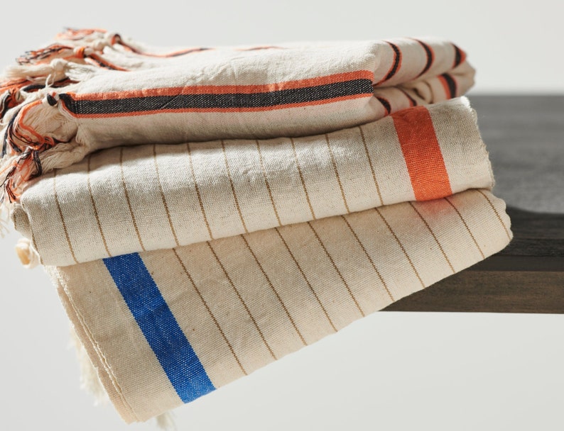 Linen Bath Towel, Blue Strip Linen Cotton Towel, Picnic Cloth, Linen Peshtemal Towel, Turkish Bath Towel, Beach Towel, Woven Towel image 2