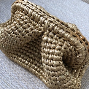 Gold Metallic Clutch, Small Gold Crochet Handmade Clutch, Woven Evening Clutch, Gold Crochet Leather Bag, Gold Purse, Hand-Knitted Pouch