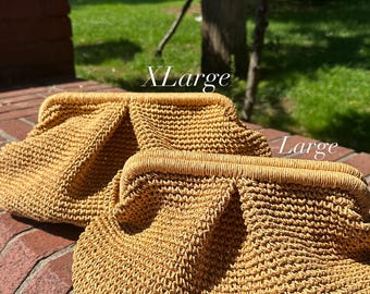 XL virkad raffia-clutchväska, överdimensionerad stråväska, stor vävd clutch, stor raffiaväska, stor handstickad clutch, virkad påse