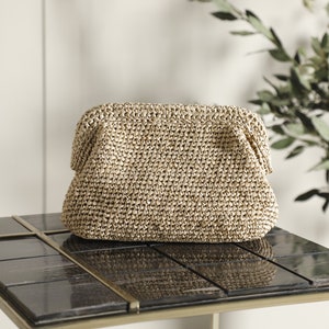 Natural Crochet Raffia Clutch Bag, Granny Crochet Straw Clutch, Kiotto Clucth Bag, Handmade Purse, HandKnitted Pouch, Raffia Coach Bag GIFT