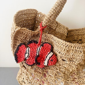 Red Fish Bag Charm, Raffia Crochet Fish Bag Charm, Handmade Red Ocean Fish Raffia Tote Charm, Straw Bag Charm, Bag Keychain Charm Gift