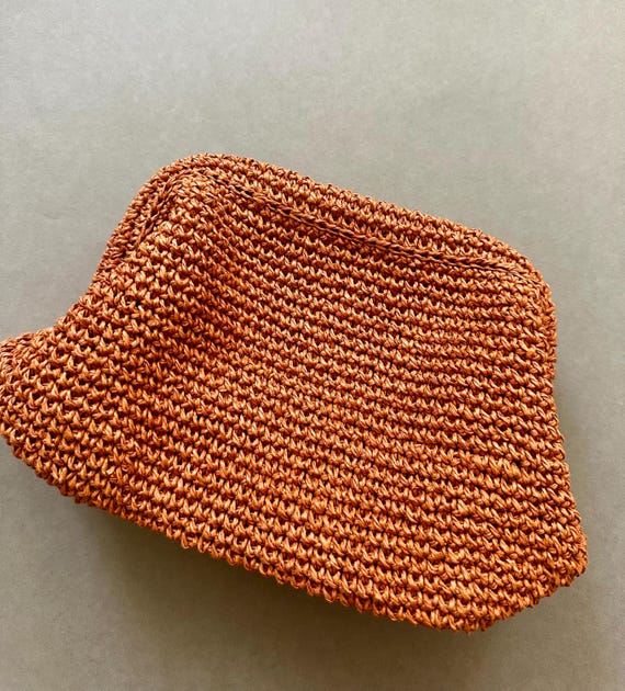 Terracotta Raffia Clutch Bag, Small Modern Pouch, Lined Straw Bag
