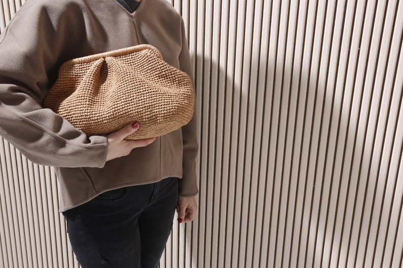 XLarge Straw Clutch, Oversized Straw Cluch, Big Raffia Clutch, Capucciono Clutch, Knitted Bag, Raffia Crochet Clutch, Large Purse Clutch image 7