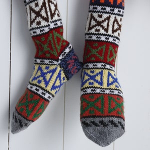 Rustic Socks, Hand Knitted Wool Socks, Ethnic Turkish Socks, Cotton Socks, Cotton Handmade Socks, Organic Wool Socks image 6