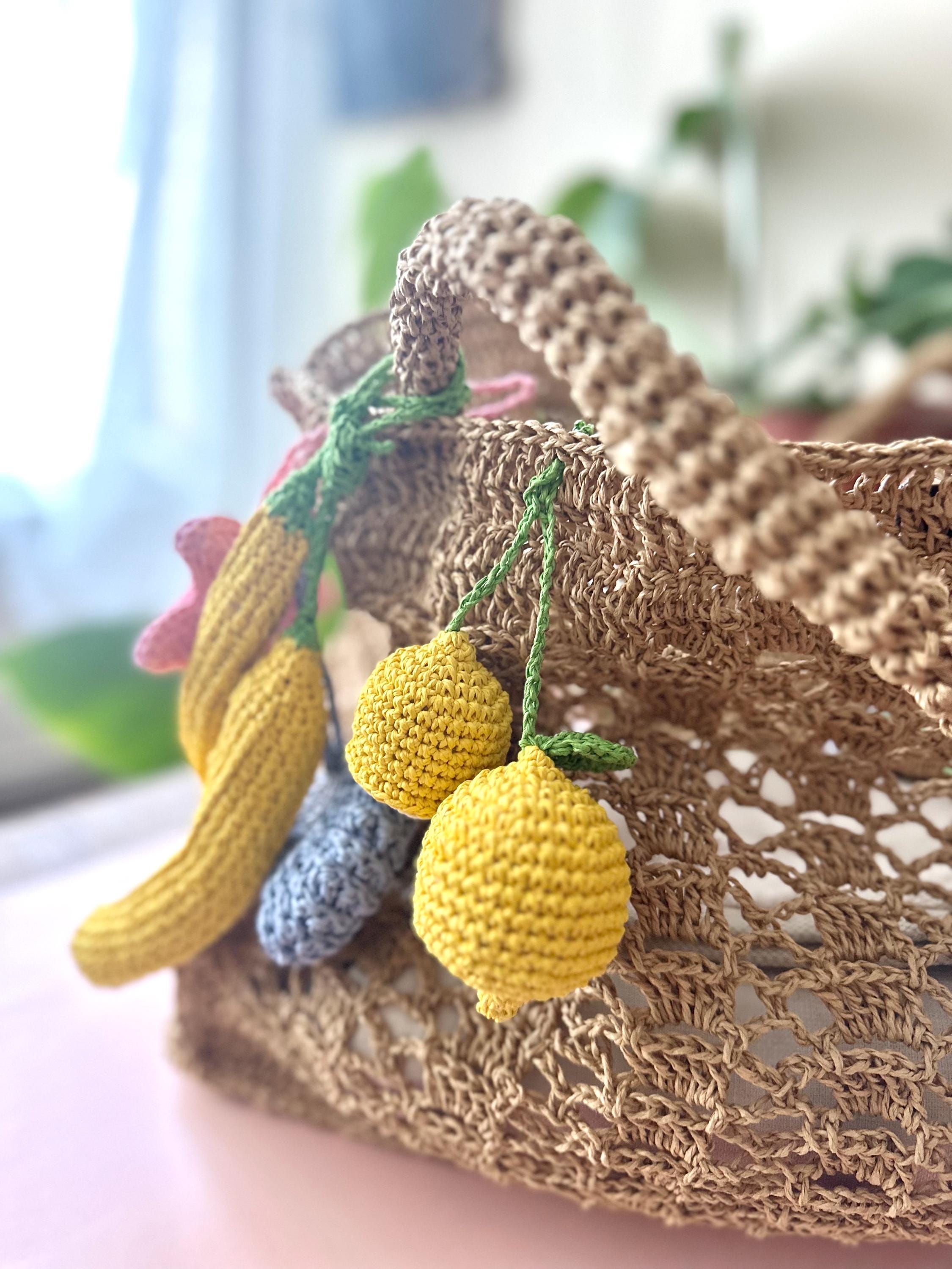 Handmade Raffia Lemon Purse Charm Set, Crochet Pair Lemon Charm