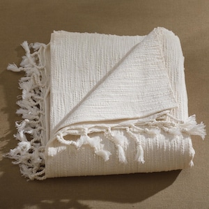 Oversized Turkish Cotton Towel, Handwoven Turkish Throw, Beige Turkish Bath Towel, Natural Large Beach Blanket, Coton Picnic Throw