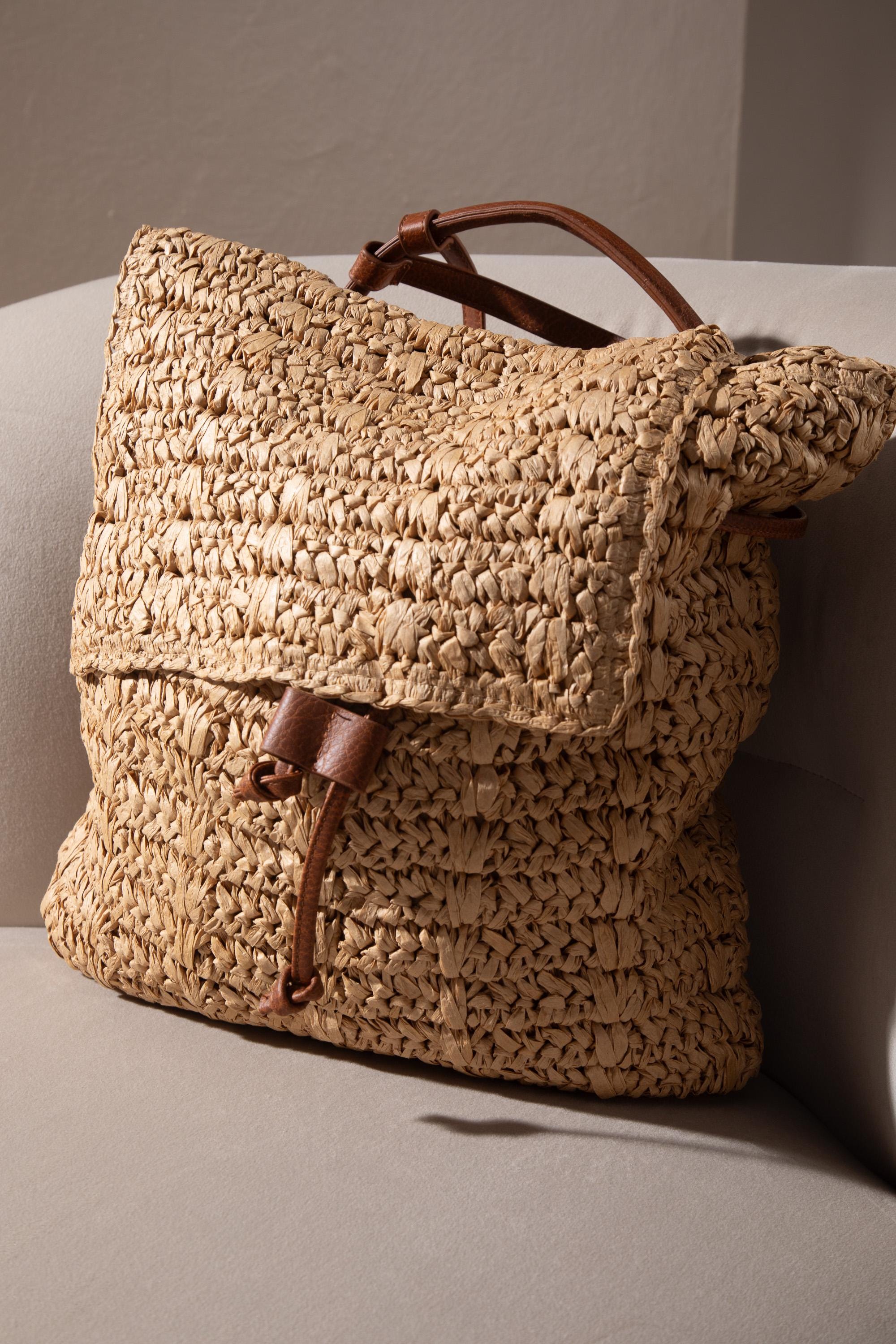 Straw Rucksack Handmade Raffia Backpack, Straw Backpack With Leather Strap, Woven ...