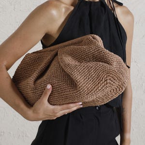 Handmade Raffia Clutch Bag, Crochet Handmade Raffia Pouch Bag, Cappicino Straw Raffia Clutch, Woven Pouch Bag, Raffia Oversized Clutch Bag