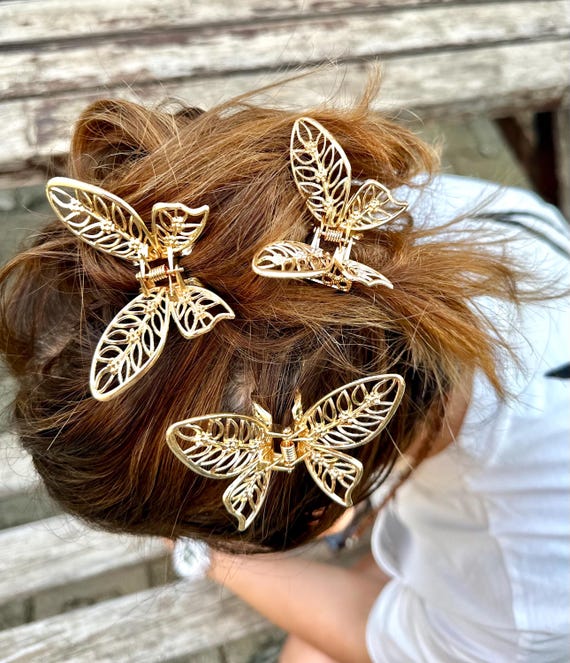 Gold Butterfly Hair Clip Set Amazon.com : Bartosi Butterfly Clips Hair Gold Hair  main image 4