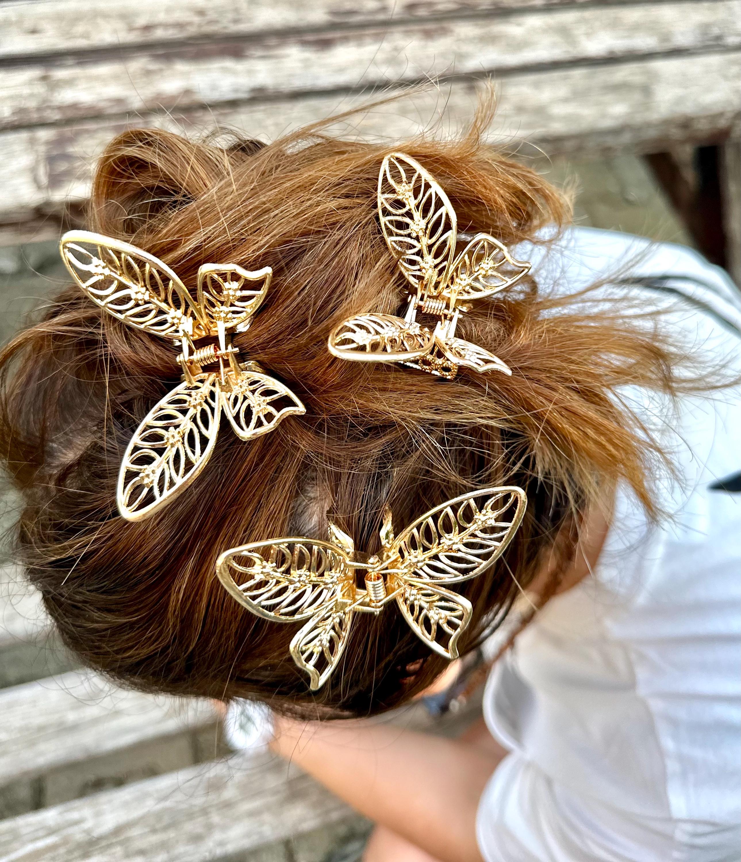 Gold Butterfly Hair Clip Gold Butterfly Tassel Hair Claw: Metallic Hair Clip - Etsy main image 3