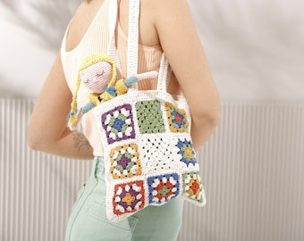 Small Granny Crochet Tote Bag, Small Colorful Bag, HandKnitted HandBag, Kid Shoulder Tote, Girl Crochet Purse, Small Handmade Bag