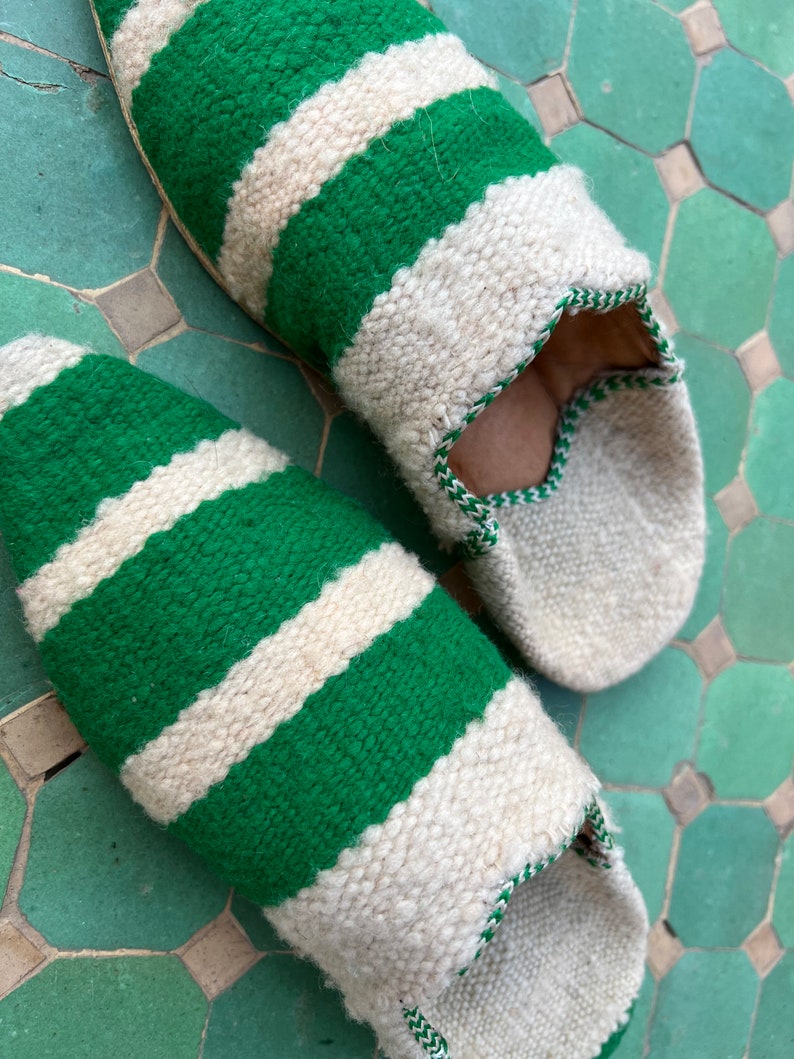 Modern Kilim Slippers, Anatolian Kilim Slipper, Vintage Slipper, Turkish Handmade Slipper, Bohemian Slide, Women's Babouches 1.Green EU36/US5-5.5