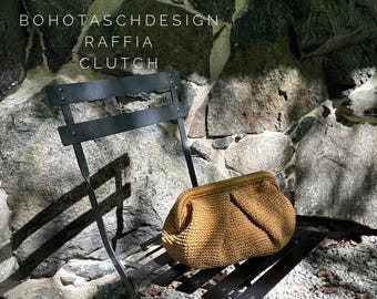 Pochette in paglia all'uncinetto, borsa a sacchetto nuvola, pochette a forma di raviolo, pochette in rafia, pochette in paglia, borsa a mano in paglia naturale, borsa biologica