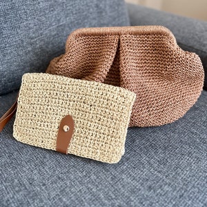 Conjunto de bolso y cartera clutch de rafia, BOLSO y cartera StrawClutch, clutch de paja grande, clutch de rafia marrón, wallte de rafia, tote de bolso tejido