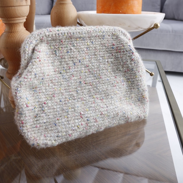 Cotton Fur CLUTCH BAG, Knitted Crochet  Handbag, Purse Bag, Chic Clutch Bag, Boucle Vibe Clutch, Tote Bag