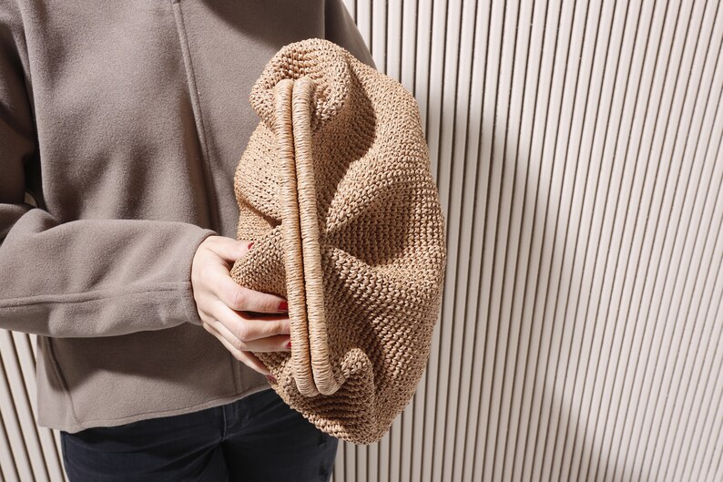 XLarge Straw Clutch, Oversized Straw Cluch, Big Raffia Clutch, Capucciono Clutch, Knitted Bag, Raffia Crochet Clutch, Large Purse Clutch image 9