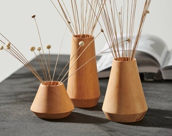 Wabi Sabi Vase, Wooden Vase Set, Wood Vase, Small wooden Vase Set, Minimalist Home Decor, Handmade Organic gift, 3 pieces