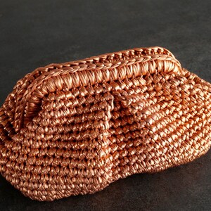 Pochette en raphia au crochet métallique, sac métallique bronze, pochette métallique, sac à main de soirée, sac au crochet, sac métallique argenté, pochette