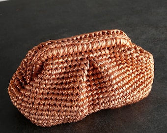 Metallic Crochet Raffia Clutch Bag, Bronze Metallic Bag, Metallic Clutch Bag, Evening HandBag, Crochet Bag, Silver Metallic Bag, CLUTCH