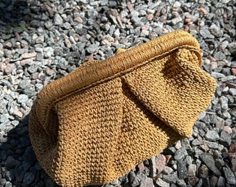 Bolso de mano de playa de rafia y ganchillo, bolso de mano de paja y ganchillo, bolso de rafia Coach, bolso de mano natural tejido a mano, bolso de rafia tejido, bolso de mano de paja.