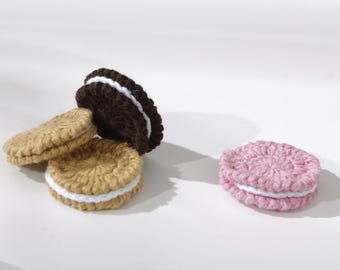Crochet Cookies Set, 4 Piece Mini Amigurumi Cookie, Fake Food Play Kitchen Toy, Pretend Play Food, Pink Amigurumi Doll Accessory