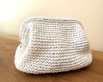 White Straw Clutch, White MALLORY BAG, Raffia Purse, White Coach, White Crochet Clutch, Wedding Clutch, Bridesmaid GIFT