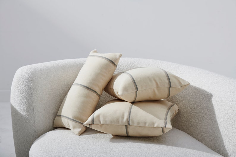 Wabi Sabi Pillow Set 3, Wool Striped Pillow Cover, Striped Minimal Cushion Cover, Ivory Cushion Cover, Cream Boho Pillowcase, Set of 3 image 5